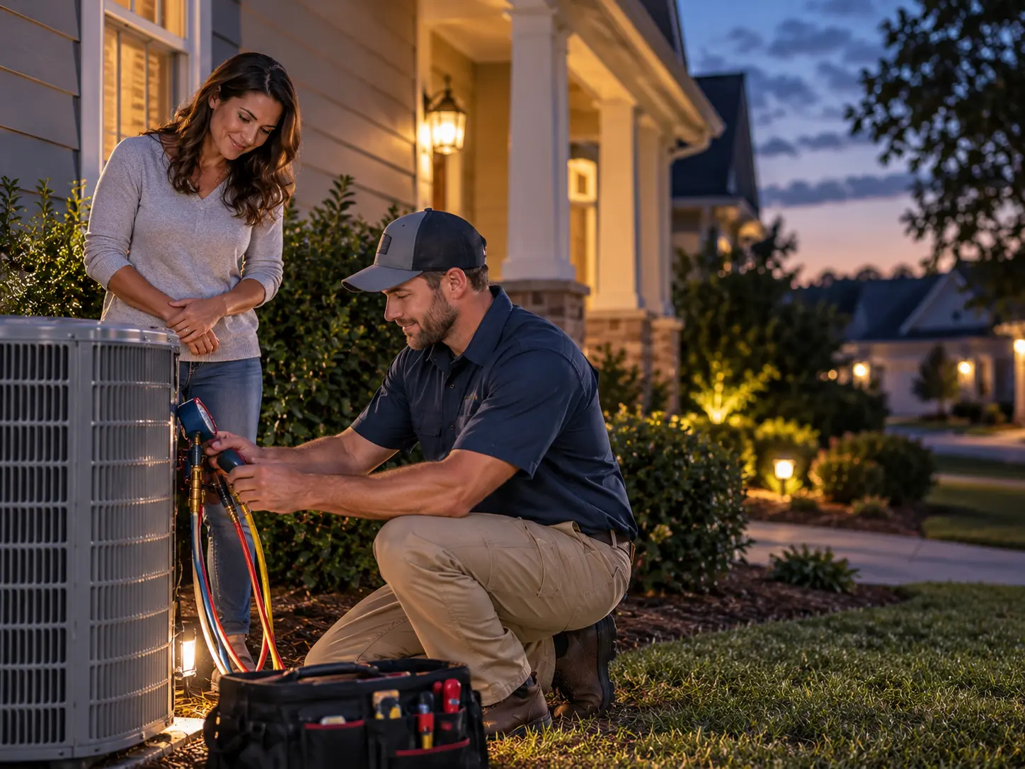 Evening air conditioning service call at a residential home